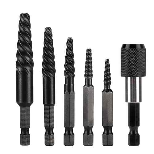 NORTOOLS 6 PCS Broken stud extractor kit Damaged Screw Extractor Set with 1/4 Quick Change Arbors Tool Kit Fine Thread Bad Screw Stud Remover