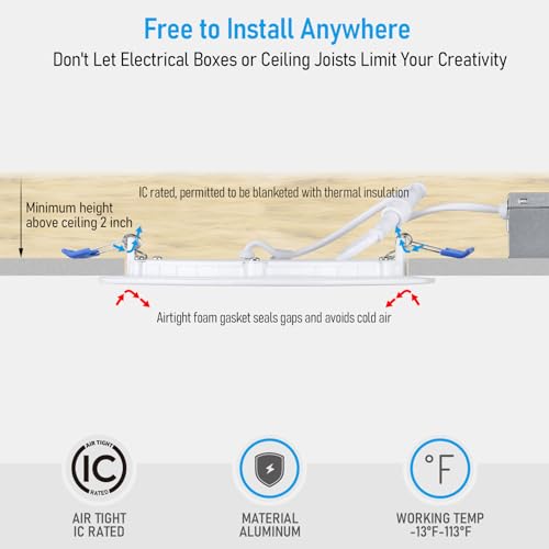 TORCHSTAR 6 Inch Daylight LED Recessed Light 12W CRI90 Dimmable Slim Ceiling Fixture