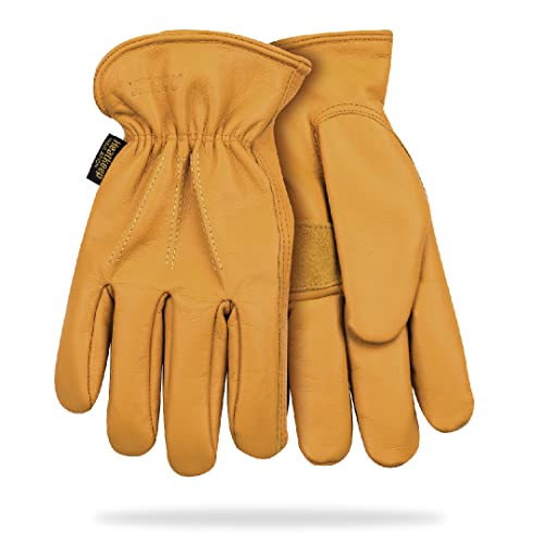 Kinco 198HK Lined Premium Grain Cowhide Driver with Palm Patch - Premium Full Grain Cowhide Full Fingers with Thermal Lining and Shirred Elastic Wrist - Water Repellent - For Outdoors, Indoors - XL