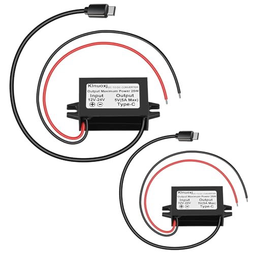 2-Pack Waterproof 12V/24V to 5V USB-C Buck Converter 25W Power Module for Raspberry Pi & Phones