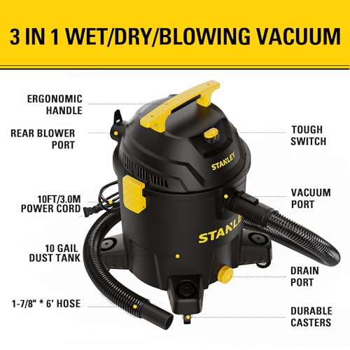 Stanley 10 Gallon Wet Dry Shop Vacuum Cleaner with 6 Peak HP & Blower