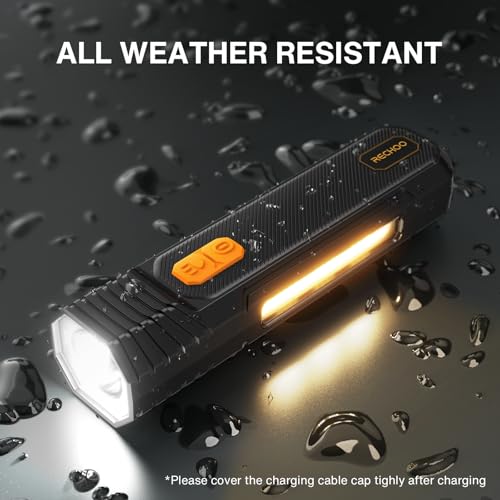 RECHOO Rechargeable Flashlight High Lumens, Portable Flashlight for Emergencies with COB Side Light & 6 Modes, Multi-Functional LED Flashlight for Outdoor, Home, Camping (Battery Included)