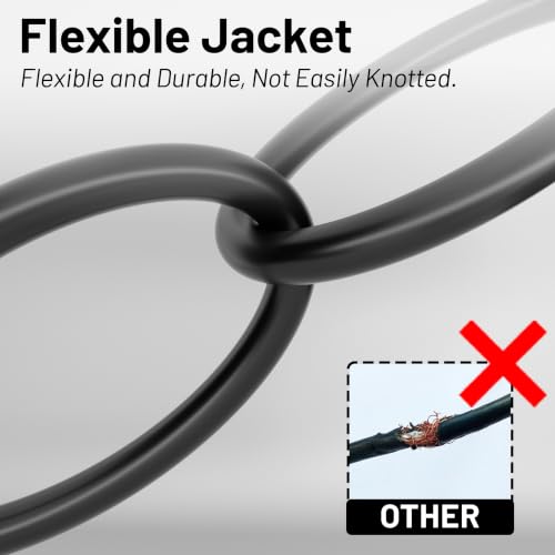 Vockjour Black 1FT 3-Pack Low Profile Flat Extension Cords, 14AWG Heavy Duty