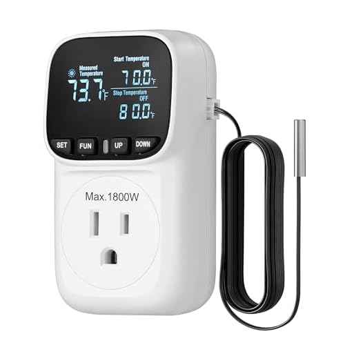 DEWENWILS Digital Temperature Controller, Heavy Duty 15A/1800W Thermostat Outlet Plug, VA Display Heating Cooling Control Timer, -40¢µ~210¢µ, Cyclic Timing/Countdown, for Greenhouse Incubator Homebrew