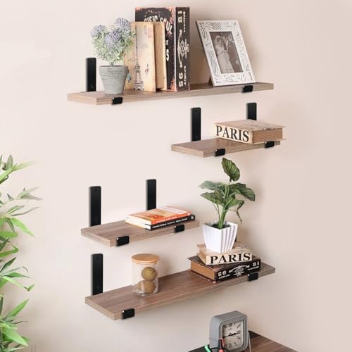 MHMYDZ 12 Inch Heavy Duty Floating Shelf Brackets Black 6-Pack - 11.25" Length