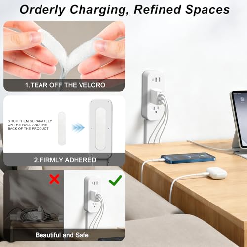 White Adjustable Rotating Outlet Extender with USB-C & USB-A - 22-34 Inches