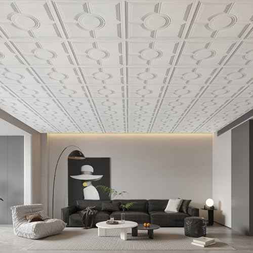 STICKGOO Drop Ceiling Tiles 24 x 24in, Waterproof, Premium PVC Ceiling Panels to Prevent Breakage, Pack of 12 Tiles Cover 48 Sq. Ft, White