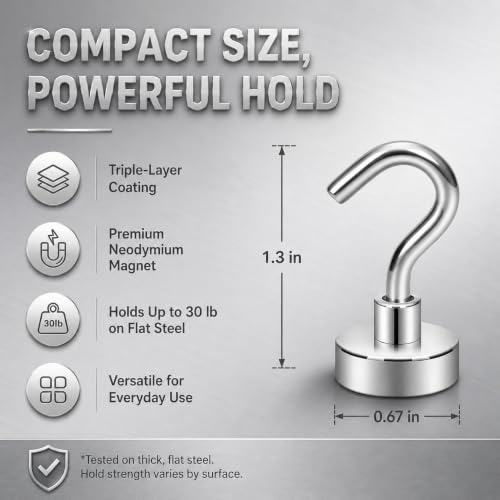 Neosmuk Magnetic Hooks 30lb Heavy Duty Silver 0.67in 10 Pack - Cruise & Home Organization