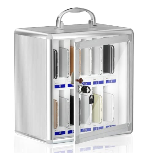 Loghot Silver Aluminum Cell Phone Lock Box with 12 Slots & Keys