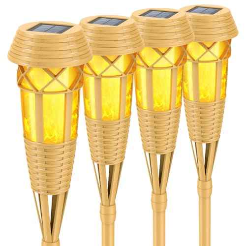 Solar Outdoor Lights ? Torches with Flickering Flame for Garden Decor, Waterproof Garden, Outdoor Patio & Pathway Yard Decorations with Flame Torches - 4 Pack