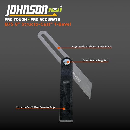 Johnson B75 9in Structo-Cast T-Bevel with Pack of 1 – Sliding Carpenter Bevel