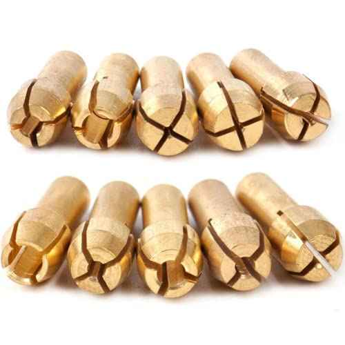 Drilax 10 Pcs Brass Collet Set Compatible with Dremel Rotary Tools | 0.5mm to 3.2mm (1/8") Bit Sizes | 5/32" Shank Compatible | Improved Precision Chuck