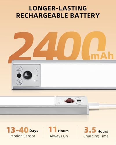 EZVALO 10-Inch White Rechargeable Under Cabinet Motion Sensor Light - 2 Pack