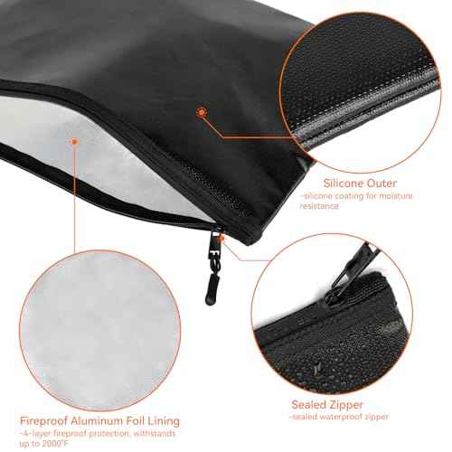 Fireproof Document Bag (10"x13.5"), Waterproof Holder with Zipper for Passport, Important Papers, Cash, Money and Valuables, Secure Storage Organizer for Travel, Home, Office