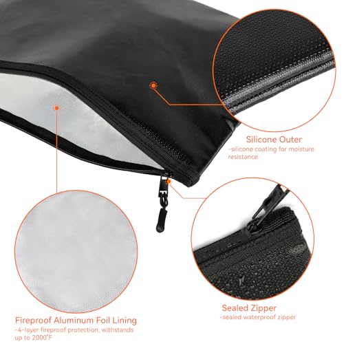 Fireproof Waterproof Document Money Bag 10x13.5in for Emergency Protection