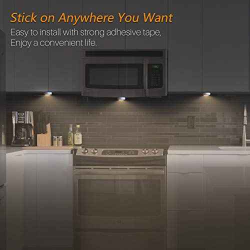 STAR-SPANGLED Push Tap Light, 2.8¡± Mini Night Touch LED Puck Lamp, Portable Under Cabinet Lighting AAA Battery Operated Powered, DIY Stick On Lights for Closet, Counter, Kitchen, Warm White, 5 Pack