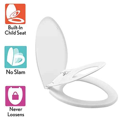 Little2Big Toilet Seat with Built-In Toddler Potty Training Seat, Slow Close, Easy to Install, Made in USA, ELONGATED, White