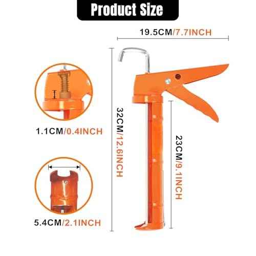 Holothurian Caulking Gun, Caulk Gun No Drip,Sealant Finishing Tool Grout Scraper for Kitchen Bathroom Window Sink Joint, 1/10 Gallon Cartridge, 10:1 Thrust Ratio, Orange
