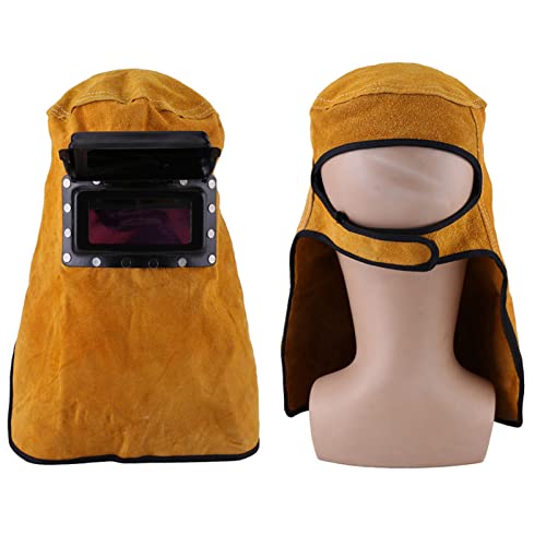 Cowhide Leather Welding Hood,Welding Helmet Mask with Auto Darkening Filter Lens,Pancake Hood Welding Mask Auto Darkening for Welding Workplaces