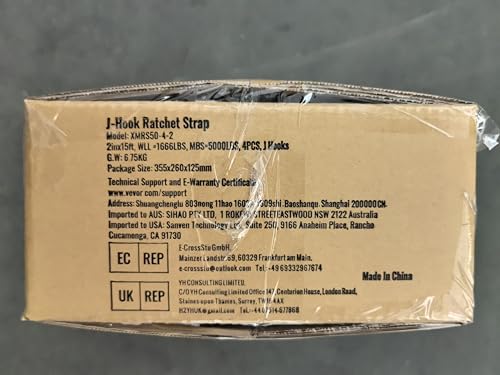 VEVOR Ratchet Tie Down Straps (4PK), 5000lbs Breaking Strength 2''×15' Heavy Duty Tie Down Straps with J Hook & Padded Handles for Moving Motorcycle, Trailer & Trucks(Yellow)