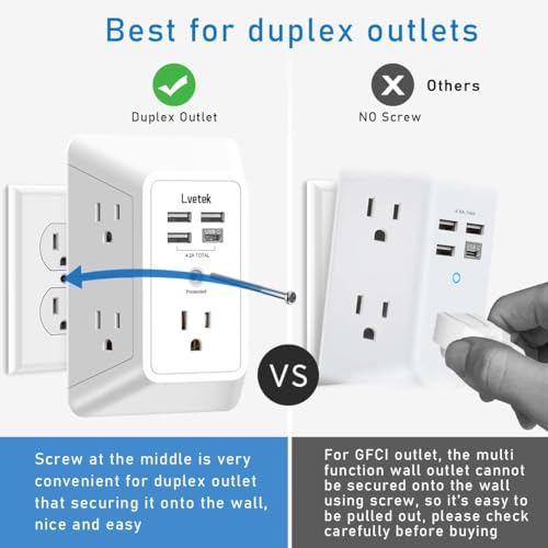 Lvetek 3U1C White Multi Outlet Extender with 4 USB & Surge Protector