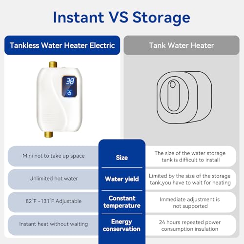 110V Electric Tankless Water Heater 3000W Instant On-Demand Hot Water for Kitchen & Bathroom