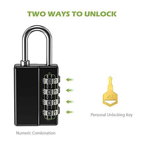 KeeKit Combination Padlock, 4 Digit Combination Lock with Keys, Resettable Waterproof Gate Lock for Locker, Gym, Fence, Case, School & Employee Locker, Toolbox ? 4 Pack, 2 Keys, Black