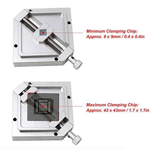 Adjustable BGA Reballing Station Kit HT-90 Aluminum Alloy Stencil Holder for Laptop CPU Phone Repair Diagonal Solder Ball Jig with Drainage Channel 9-43mm