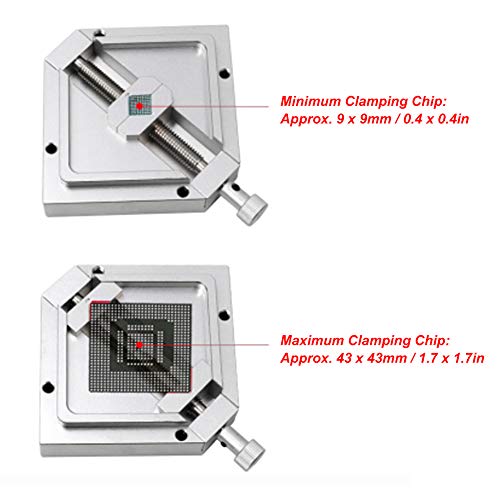 Adjustable BGA Reballing Station Kit HT-90 Aluminum Alloy Stencil Holder for Laptop CPU Phone Repair Diagonal Solder Ball Jig with Drainage Channel 9-43mm