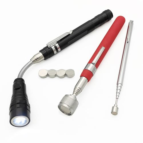 Telescopic Magnetic Pickup Tool Set, 10LB Magnet Pickup 30", 2LB Telescoping Pocket Magnet 25", Extendable LED Magnet Stick Tool 22" for Screws Nuts Pins