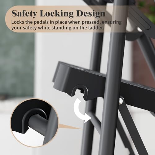 KINGRACK 5-Step Ladder with Tool Tray & Handrails, Folding Steel Safety Step Stool for Home & Garage, 900 lbs Capacity