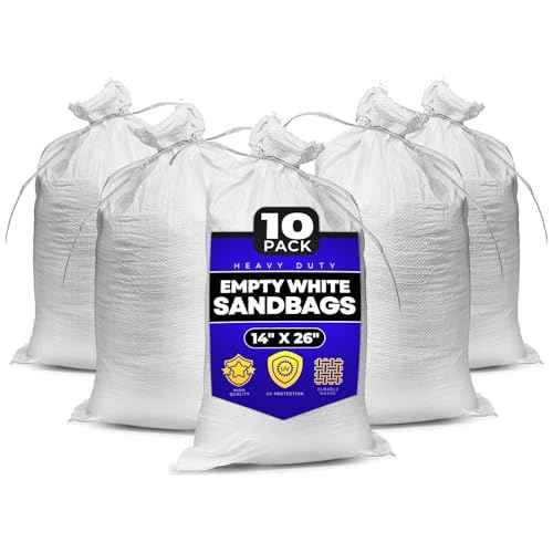Sand bags with Ties 14" x 26" (Pack of 10) - Sand bags for Flooding, Woven Polypropylene Sandbags, 50 lbs Capacity, 14x26 inches, White