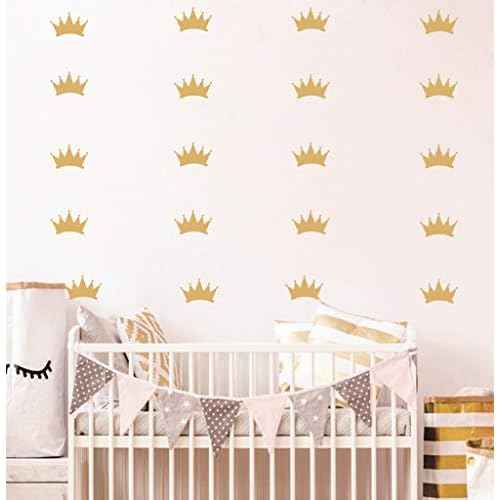 48 pcs Princess Crown Wall Stickers ? Vinyl Art for Girl¡¯s Room, Nursery Room, Baby Bedroom Decor, Removable Wall Mural for Kids, Little Princess Wall Decor (Gold)