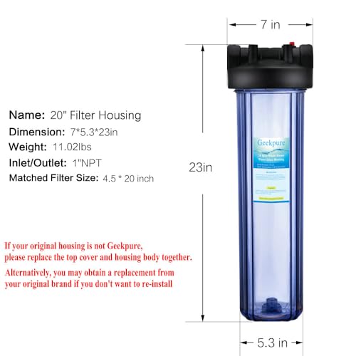 20 Inch Clear Whole House Water Filter Housing with Brass NPT Ports