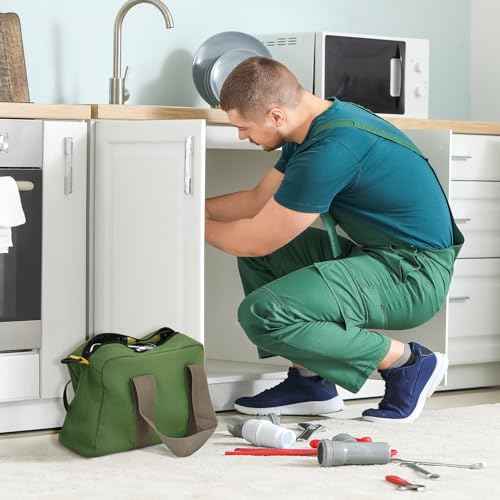 12 Inch Small Tool Bag, Canvas Tool Storage Bag, Large Capacity Multipurpose Zipper Soft Tote Organizer Pouch, for Electrician, Plumbing, Gardening,Tools Bags for Men