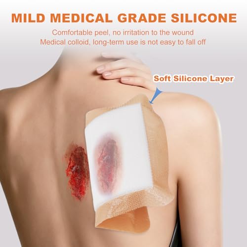 Silicone Foam Wound Dressing 6x6 Inch - 10 Pack, Gentle Border, Waterproof & Absorbent