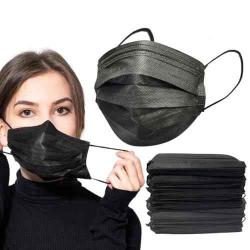 100PCS Black Disposable Face Masks, Non-medical, 3 Layer Protection Face Masks for Adult, Teenager, Seniors (100, Black)