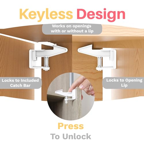 Inaya Baby Proof Cabinet Locks 8 Pack - Child Safety Drawer Latches with 3M Adhesive