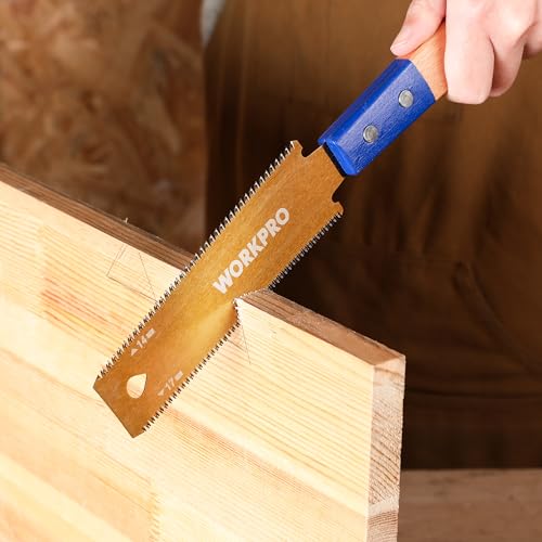 WORKPRO 6 Inch Japanese Pull Saw, Double-Edged Hand Saw for Wood Cutting with 14&17 TPI, SK5 Flexible Blade Flush Cut Saw with Non-Slip Beech Handle, Narrow Head for Fine Woodworking