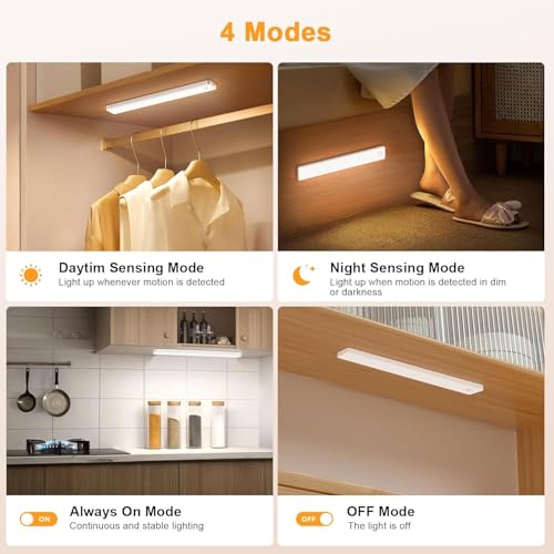 DiDiSky White 8-inch Rechargeable LED Under Cabinet Light with Motion Sensor - Wireless Dimmable Closet Lighting (2 Pack)