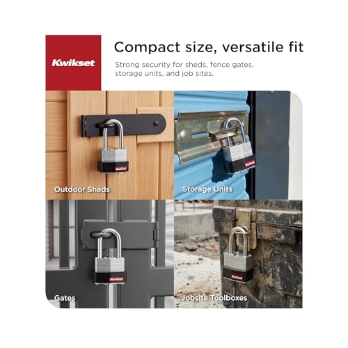 Kwikset Laminated Steel Padlock 1-1/2" Shackle Silver - Heavy Duty Security