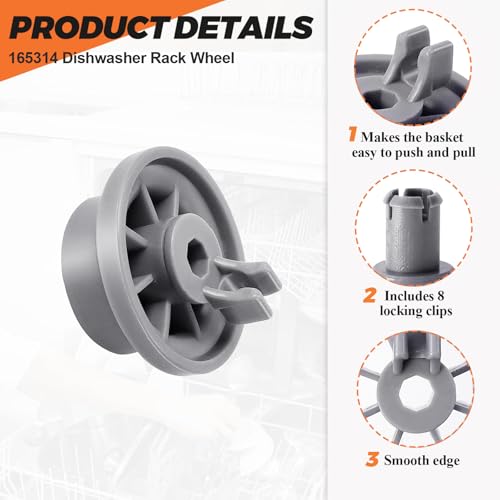 Beaqueicy 8-Pack 165314 Lower Rack Wheel for Bosch and Kenmore Dishwashers