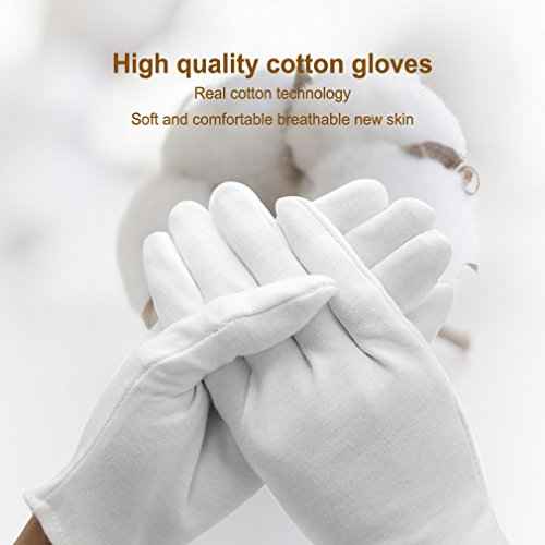 White Cotton Gloves, 6 Pairs 9.4'' Extra Large Size 12 Pcs Gloves