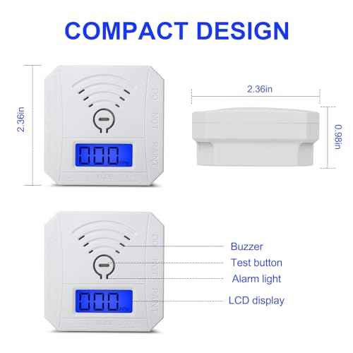 TALLPOWER Carbon Monoxide Detector,CO Gas Monitor Alarm,CO Sensor with LCD Digital Display and Sound Warning,CO Alarm with Sensitive CO Sensor,Battery Powered,for Home,Bedroom,Warehouse (1 Pack)