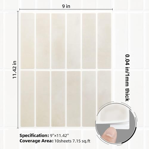 Umedol Beige Gray Peel and Stick Backsplash Tiles - 10 Sheets, Kitchen & Bathroom