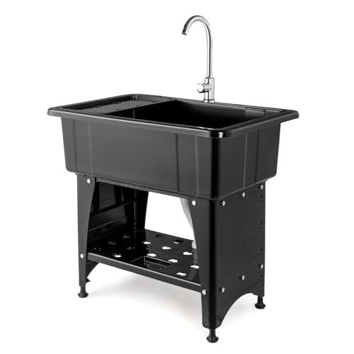 VINGLI Black 20-Gallon Utility Sink with Stainless Steel Faucet, Freestanding Laundry Tub 32W x 22D x 36H