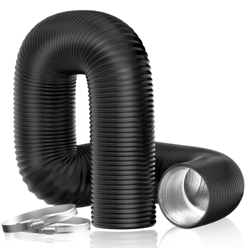 Hon&Guan 4'' Flexible Dryer Vent Duct 16FT with 2 Clamps - Black, Low Noise, Lightproof