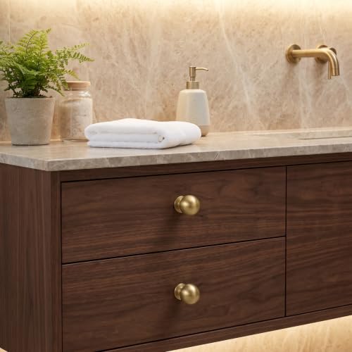 CABDM 10 Pack 1 Inch Brushed Gold Brass Cabinet Knobs for Kitchen & Furniture