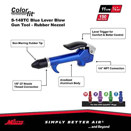 ColorFit by Milton 1/4¡± NPT Lever Blow Gun Tool - Rubber Tip Nozzle (Blue)
