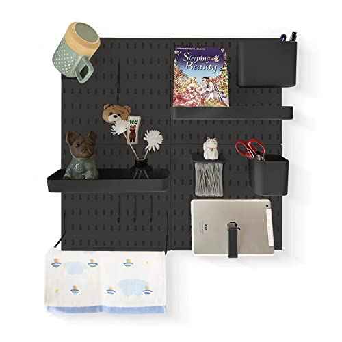 Pegboard Combination Kit and 13 Accessories(Shelf Hook Brackets Container) No Punching for Garage Kitchen Living Room Bathroom Office 22"x22",Pegboard Wall Organizer (Upgraded)